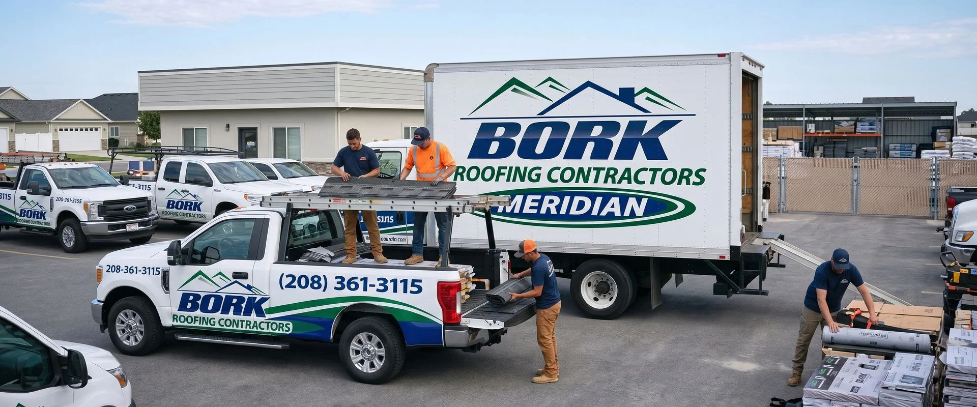 Bork Meridian roofing crew installing a new architectural shingle roof on a Meridian Idaho home