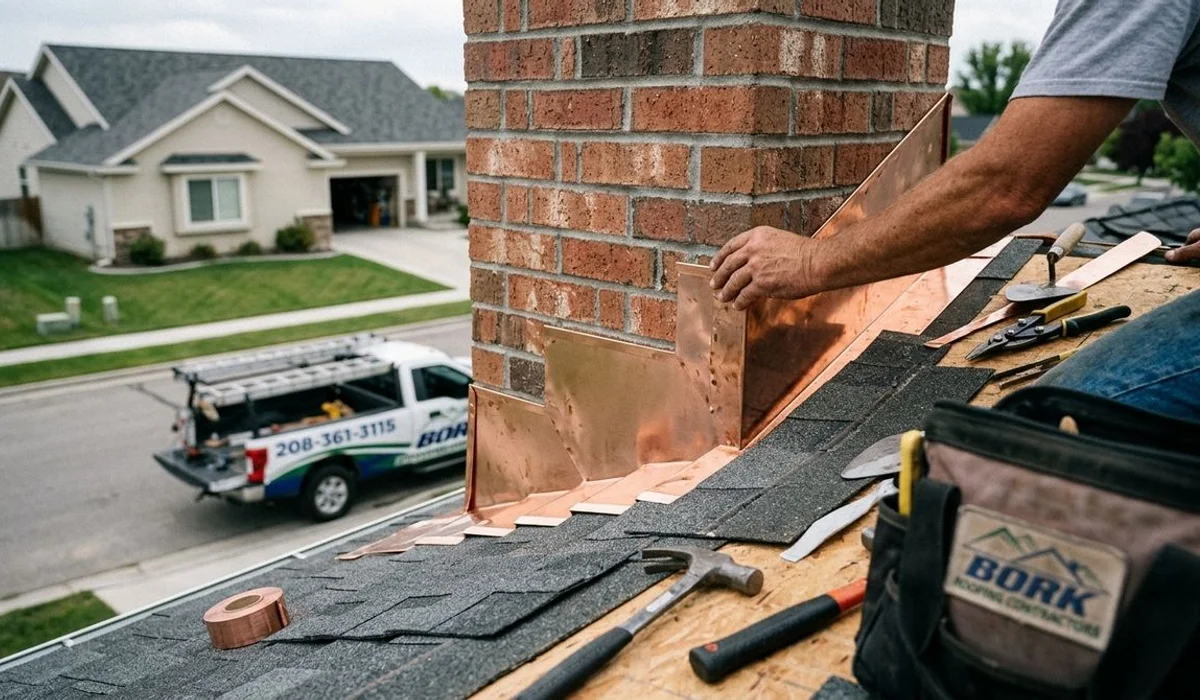 Chimney flashing repair on Meridian home