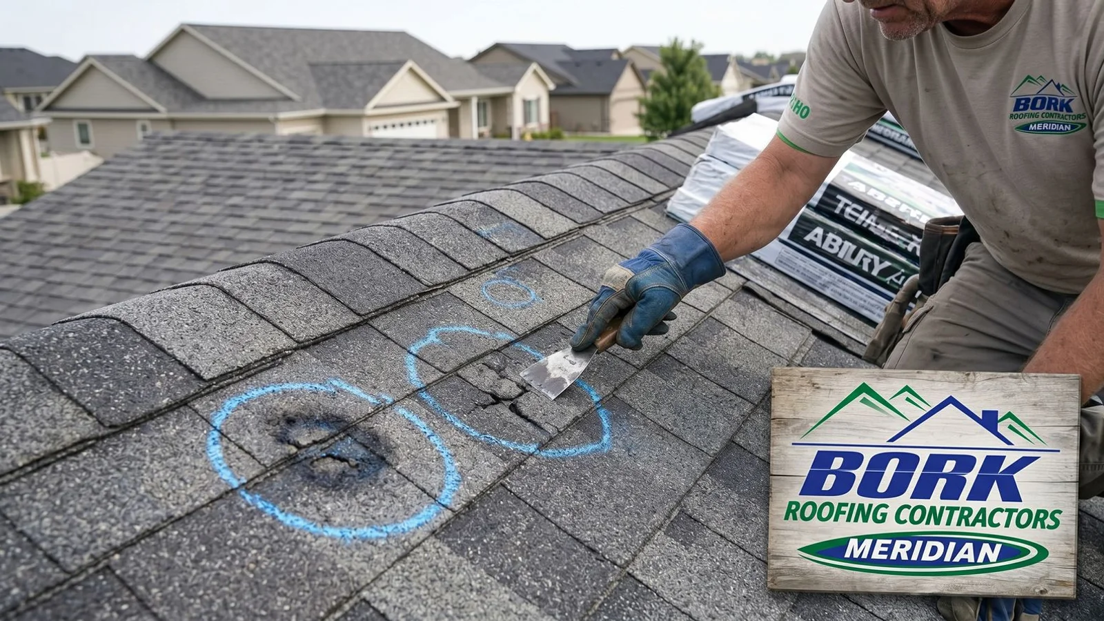 Hail damage on asphalt shingles