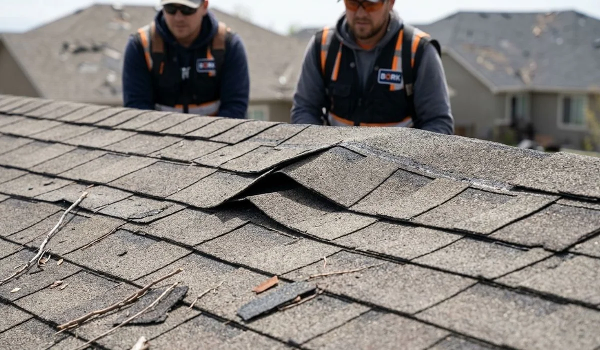 Creased wind damaged shingles